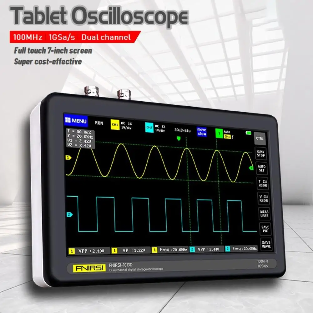 

FNIRSI 1013D Digital 2CH 100M Bandwidth 1GS/s Sampling Rate Tablet Oscilloscope