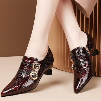 

SARAIRIS Female Cool Crystal Decorating Pumps Ol Med Heels Pumps Women Spring Office Fashion Fretwork Shoes Woman