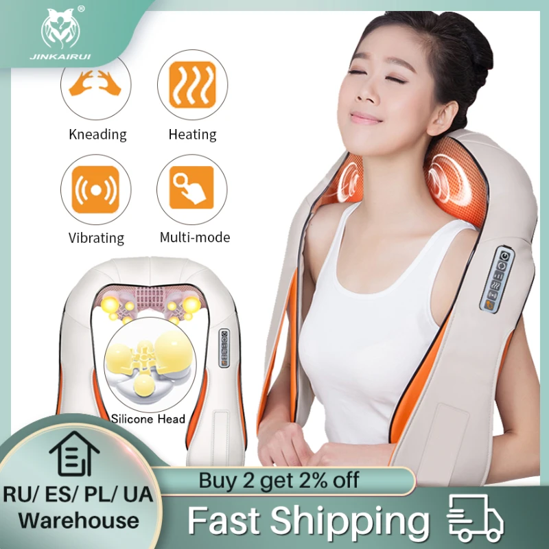JinKaiRui U Shape Massager Electrical Infrared Heating Vibrating Shiatsu Kneading Back Neck Shoulder Massage Body Massagem