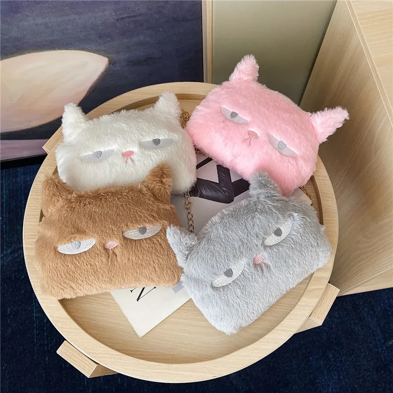 

New Style Plush Bag Women's 2019 Autumn And Winter Korean-style Cute Adorable GIRL'S Kitten Shoulder Bag Mini Square Sling Bag