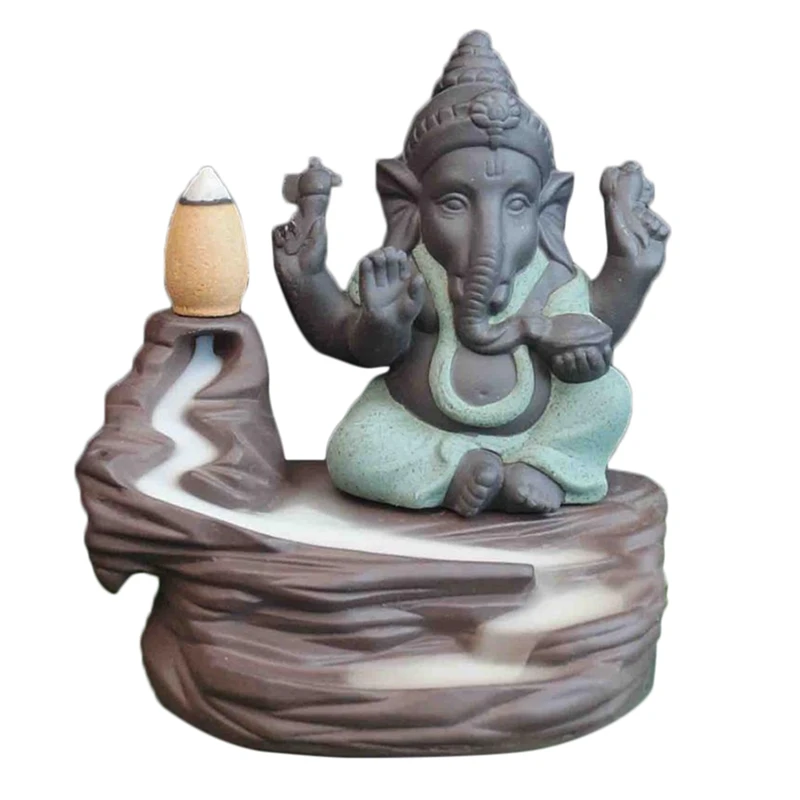 Green ELEG-Elephant God Ganesha горелка для благовоний, индийская курильница, держатель для медитации, украшения для дома и офиса, ремесла - Цвет: Green