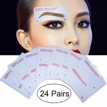 

Hot 12/24 Pairs Eyebrow Stencil Stickers Eyebrow Drawing Card Template DIY Makeup Tools