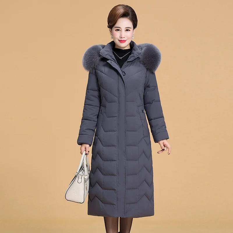Женская зимняя куртка размера плюс L-6XL с капюшоном и меховым воротником, пуховик большого размера, зимнее пальто, теплая Плотная хлопковая длинная парка, верхняя одежда - Цвет: Серый