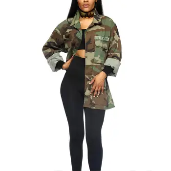 

Fashion Camouflage Women Turn Down Collar Long Sleeve Jacket Coat Club Outwear