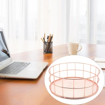 

Nordic Rose Gold Metal Storage Basket Office Sundries Finishing Table Cosmetics Organizer Stationery Holder
