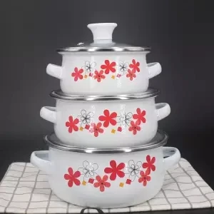 Кухонный горшок из трех предметов, эмалированный горшок, миска для свежей еды, мгновенная супница емкость для молока рис для детей, чаша, дополнительная пищевая чаша, горячий горшок - Цвет: Three-piece suit