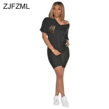 

Plus Size Solid Two Piece Tracksuit 2020 Women Leopard Pockets Loose Top+Bodycon Shorts Sweatsuits Summer 2 Piece Matching Set