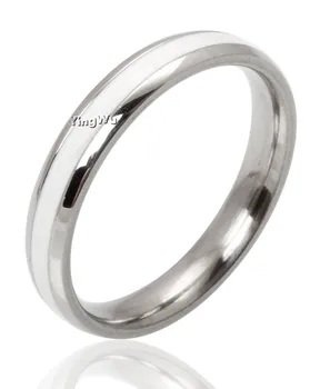 

Yingwu Wholesale 10pcs Lot Fashion Stainless Steel Silver White Enamel Wedding Band Ring for Women Men Size 17-21mm