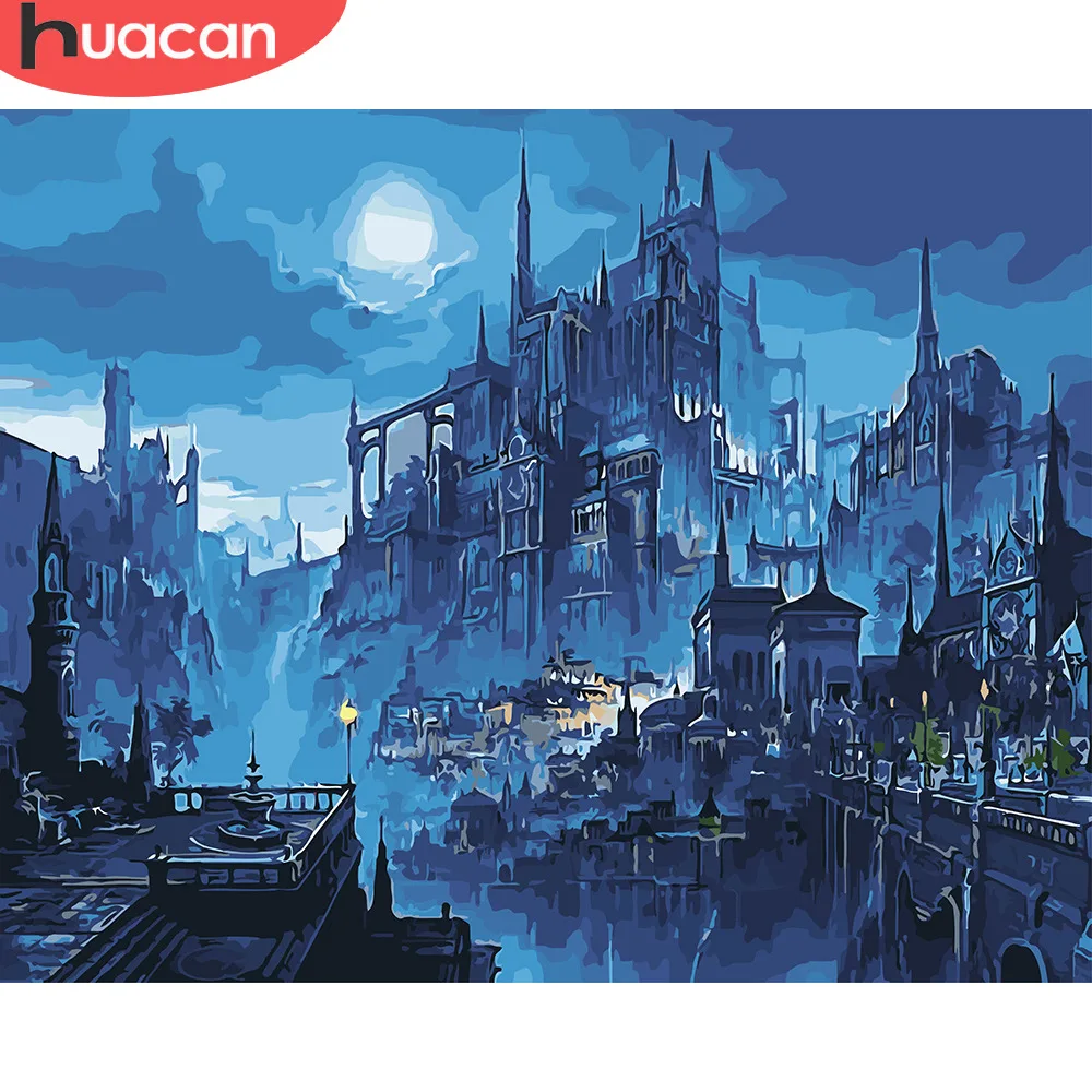 

HUACAN DIY Oil Painting By Numbers Night Landscape Kits Drawing Canvas HandPainted Pictures By Numbers Scenery Home Decor