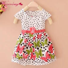 Летнее детское платье с короткими рукавами для девочки Платье принцессы в горошек с бабочкой