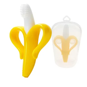 

Baby Silicone Training Toothbrush BPA Free Banana Shape Safe Toddle Teether Chew Toys Teething Ring Gift For Infant Baby Chewing