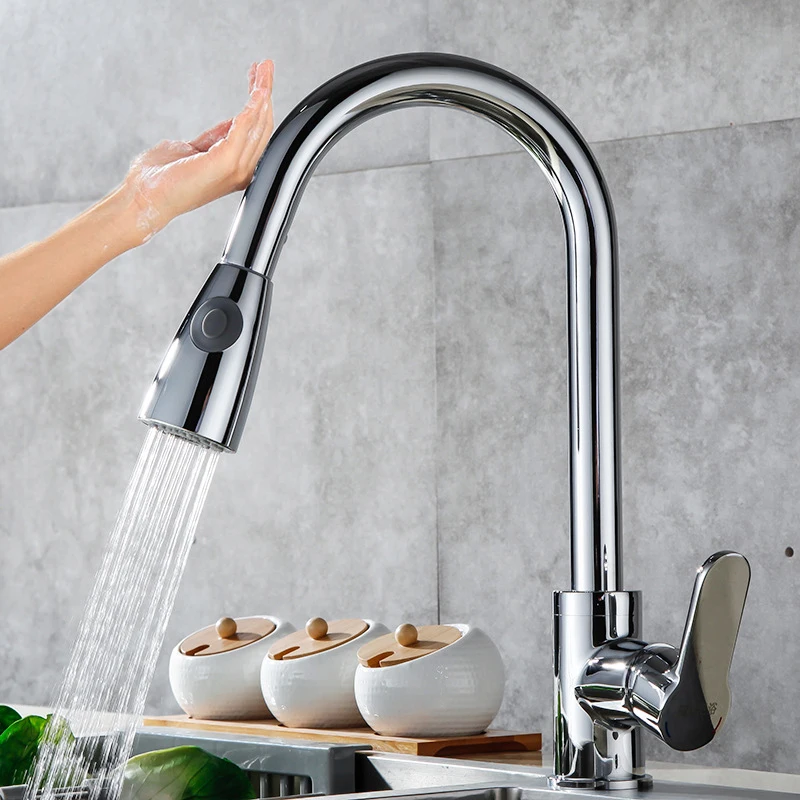 Touch Kitchen Faucet Senducs Pull Down Brushed Sensor Kitchen Mixer Tap Quality 304 Stainless Steel Touch Kitchen Sink Faucets - Color: 1270-H-chrome1-touch