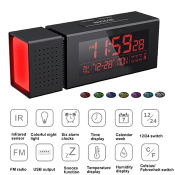

Multi-functional FM Radio Portable Receiver with 7 Color Night Light Support Infrared Sensor Snooze 6 Groups of Alarms