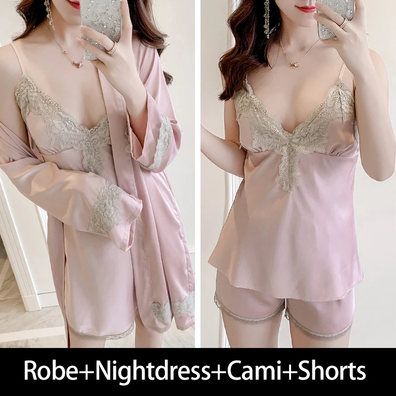 Женская пижама, шелковая атласная пижама, сексуальное женское белье, кружевной халат, ночная рубашка, пижамный комплект, 1 и 5 штук, пижама, домашняя пижама