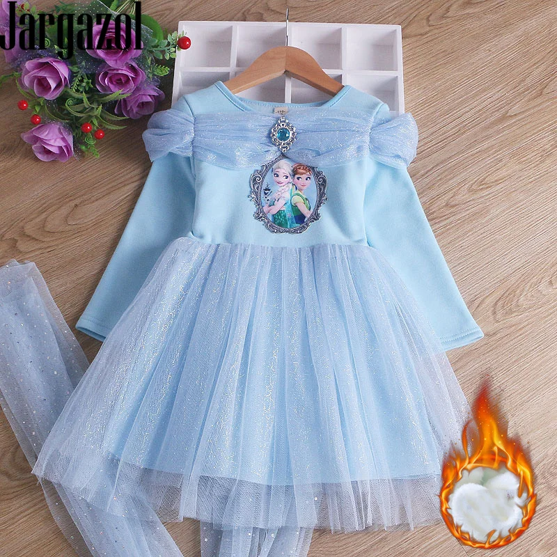 Костюм принцессы Анны и Эльзы, рождественское флисовое зимнее платье с длинными рукавами для девочек, vestidos, одежда для маленьких девочек