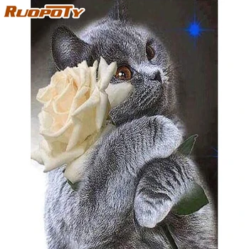 

RUOPOTY Painting By Number Two Hug Cat Animal Oil Paints Coloring By Number Kits Pigment Brushes Framed Wall Art Pictures