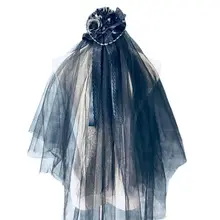 2 слоя искусственный цветок бусы Цепочка Свадебная вуаль кружевной бант черный тюль сетка декоративный набор