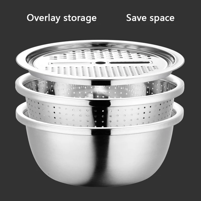 3Pcs/Set Multifunctional Kitchen Tool Grater Strainer Stainless Steel  Vegetables Fruits Graters Drain Basin Rice Washing Filter - AliExpress