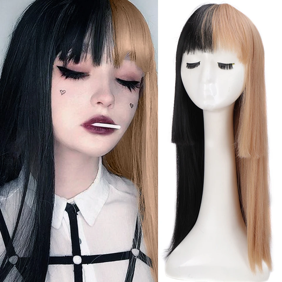 

SHANGKE Black Pink Purple Blonde White Wig Long Straight Heat Resistant Synthetic Wigs Cosplay Halloween Colored Wigs For Women