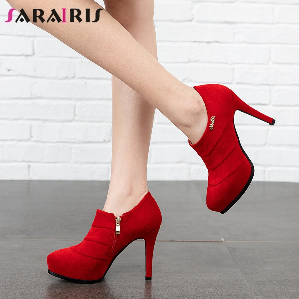 

SARAIRIS Concise Metal Decoration Pumps 2020 Spring New Fashion Pleated Office Pumps Women Elegant Solid Flock Shoes Woman