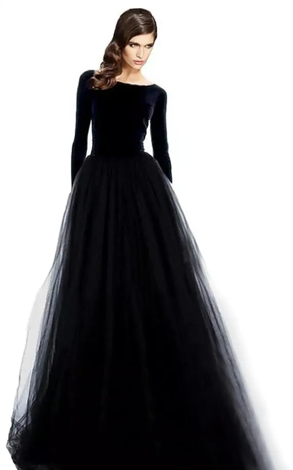 Elegante abito da sposa in velluto con maniche lunghe Sexy abito da sera con scollo a barchetta nero Bateau abito lungo da sposa abito formale da sposa con