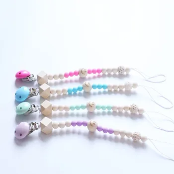 

Cartoon Smiling Face Baby Pacifier Clip Chain Wooden Holder Soother Pacifier Clips Leash Strap Nipple Holder For Infant Nipple