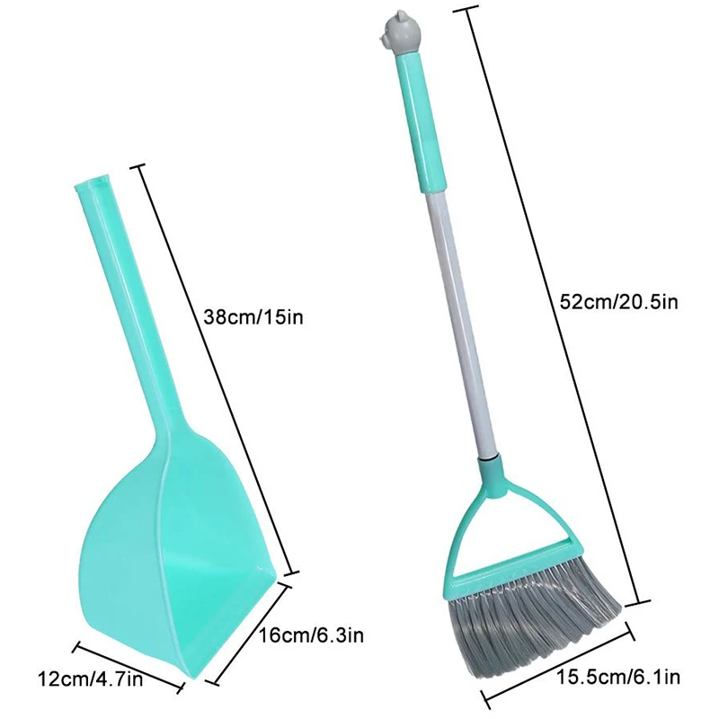 Kids Housekeeping Cleaning Tools, 3 Pcs Small Mop Small Broom Small Dustpan, Little Housekeeping Helper Set(3 Pieces, Blue, Gre