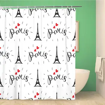 

Bathroom Shower Curtain Red Paris Lettering and Eiffer Tower Silhouette for Romantic Polyester Fabric 66x72 inches Waterproof