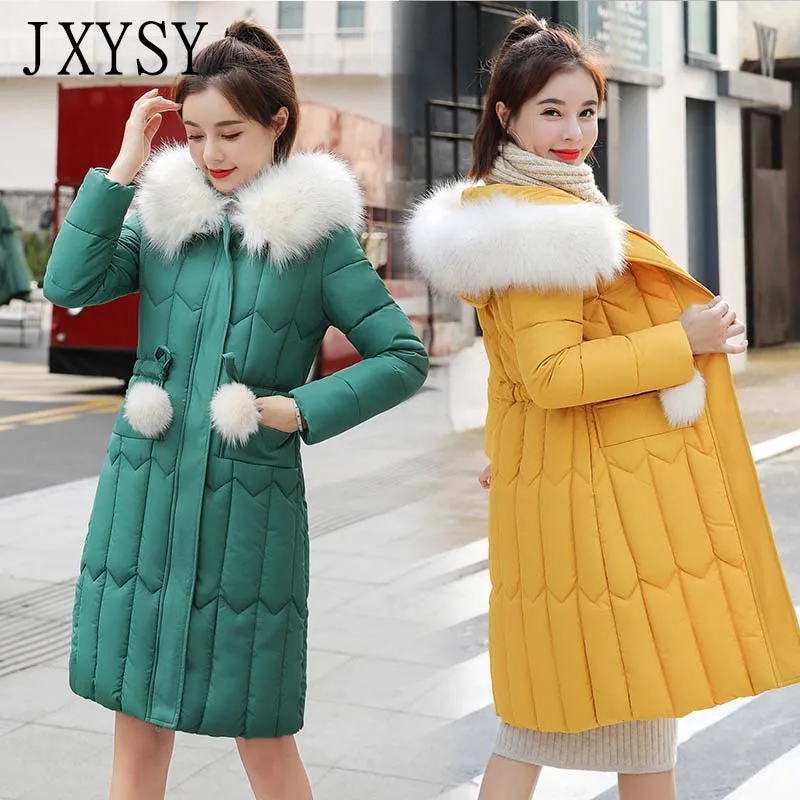 

Winter Jacket Women Parkas 2019 Long Slim Thicken Warm Jacket Coat Hooded Fur Collar Female Parka Cotton Padded Jacket Outwear