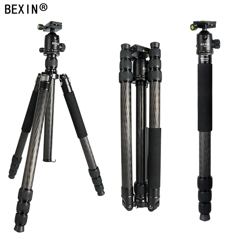 Bexin Camera tripod stand professional heavy duty carbon fiber 720 degree double panoramic ball head tripe for DSLR camera