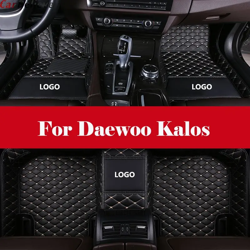 

car floor mat Leather Automotive interior Double layer Carpet protect mat with Logo For Daewoo Kalos