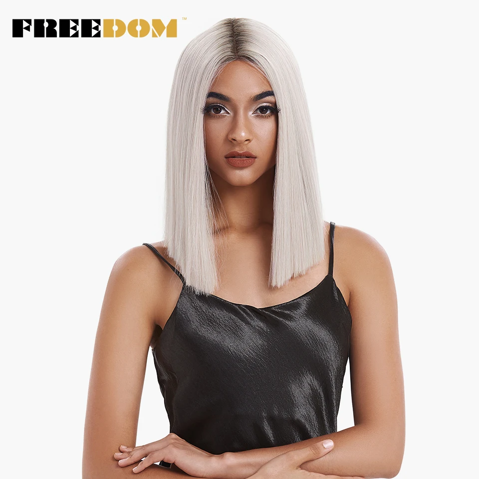 Najtaniej Wolność proste włosy syntetyczne koronki przodu i T część peruka 14 Cal peruki niebieski peruka ombre kolor do wyboru peruka do cosplay darmowa wysyłka