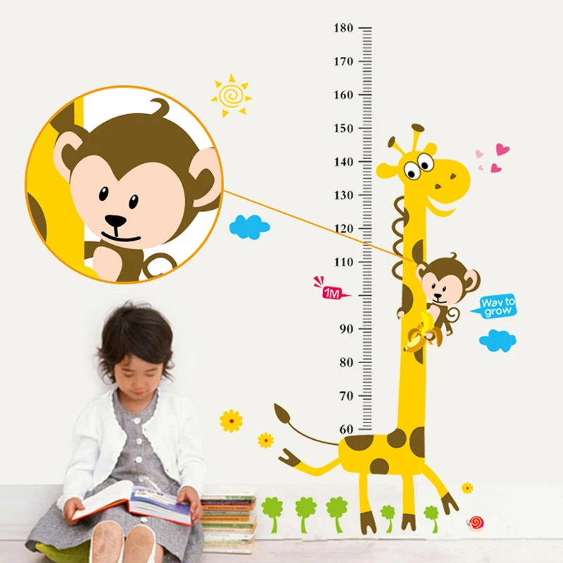 

Cartoon Christmas Height Measure Wall Stickers For Kids Room Giraffe Monkey Height Chart Ruler Decals Nursery Home Decor