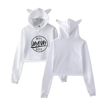 

Hoodies For Women Short Cat Ear CAT PAW Letters Print Sweatshirt Femmes Sweatshirts Hoodies Tops Harajuku Print Frauen