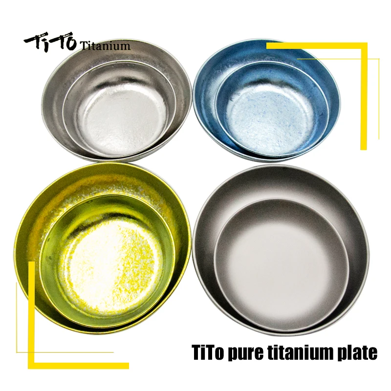 

TiTo Titanium Plate Dish Outdoor Camping Tableware Ultralight Round Fruit Titanium Alloy Dinner Dishes Pan for BBQ Hiking Picnic