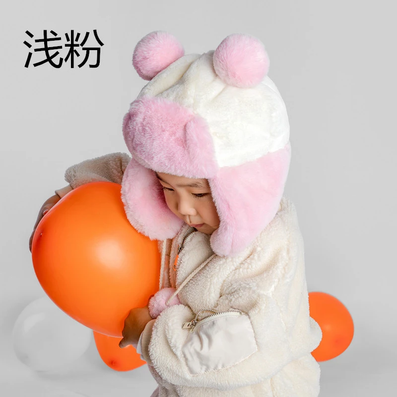pink Новинка года; детские зимние шапки с ушками для девочек и мальчиков; Детские теплые шапки с ушками; утепленные плюшевые шапки; детские вязаные шапки; - Цвет: pink