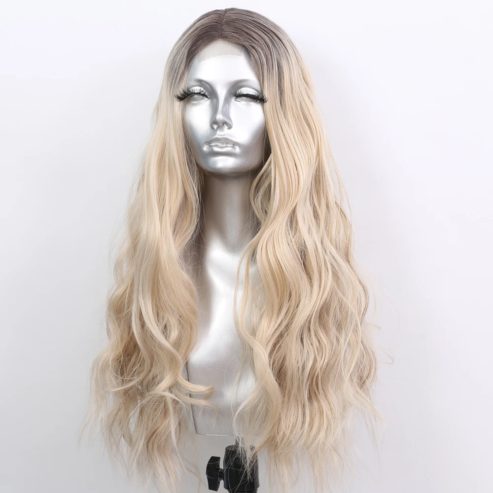 Sivir Synthetic Wigs For Women  Middle Part Ombre Blonde Long Wavy Hair Daily/Party Fiber Natural Hair Wig Heat Resistant