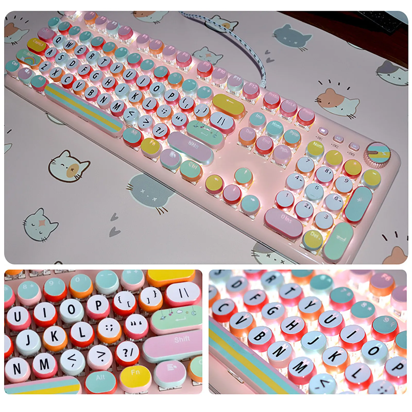 Keyboard Sticker Universal Round Keycap 104Key Creative Cute Pattern