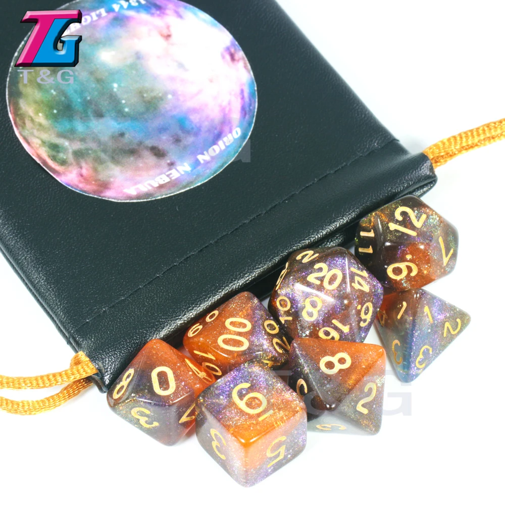 Orion Nebula Новое поступление Galaxy игральные кости 7 штук с сумкой из искусственной кожи Сияющие на солнце аксессуары нежный подарок настольная игра - Цвет: Orion Nebula