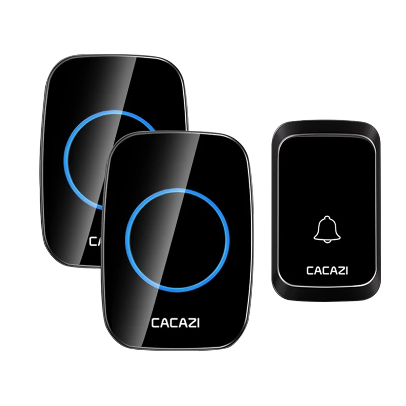 CACAZI impermeable timbre inalámbrico de luz LED Botón batería 300M distancia puerta de casa las campanas nos UE Reino Unido Plug 58 campanas