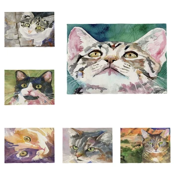

Beautiful Oil Painting Animal Hair Napkin Cloth Raccoon Cat Shorthair Cat Couple Dining Table Polyester Linen Coaster Placemat