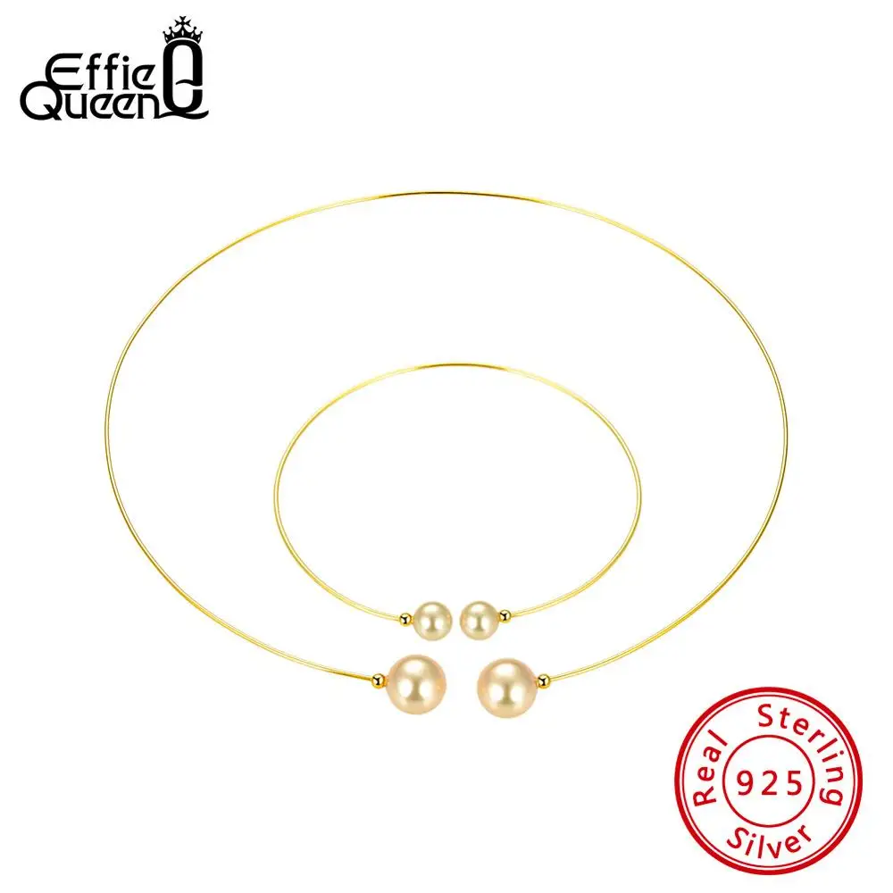 

Effie Queen Silver 925 Jewelry Set Necklace + Bracelet Top Quality Simulated Pearl Choker Necklace Women Bangle Bracelet DSS36