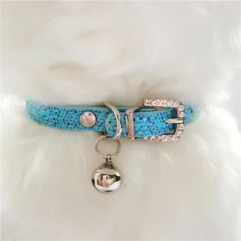 Adjustable Pet Collar with Rhinestones Cats Dogs Collar with Bells Leather Decoration Luxury Dog Necklace for Pet Small Dogs