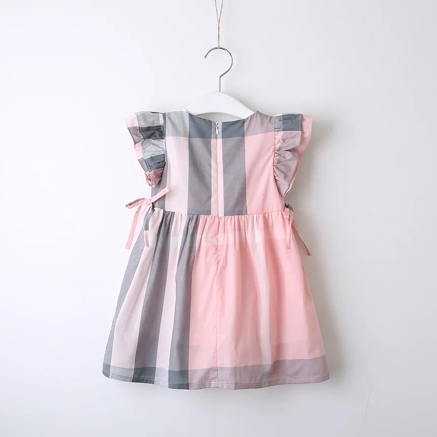 

Children Shirt 2019 Spring And Summer New Style Girls British Style Plaid Fly Sleeve Stitching Dress Princess Dress