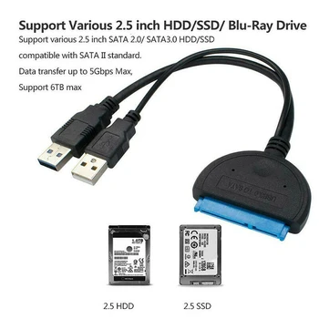 

SATA To USB 3.0 Hard Drive HDD SSD Adapter SATA Converter Cable 22 Pin With Power Supply 2.5 Inch