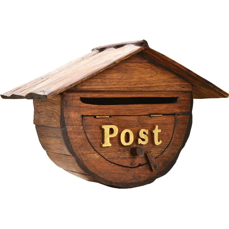 

Handcraft Wood Outdoor Mailbox Gardening Creative Villa Wooden Wall Water and Electricity Fee Rainproof Retro Bauble Storage Box