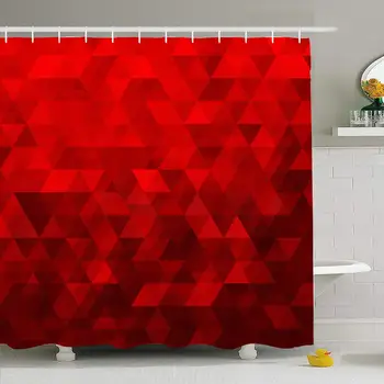 

Shower Curtain Set with Hooks 66x72 Plan Red Style Abstract Geometric Modern Computer Triangle Textures Business Artwork Finance