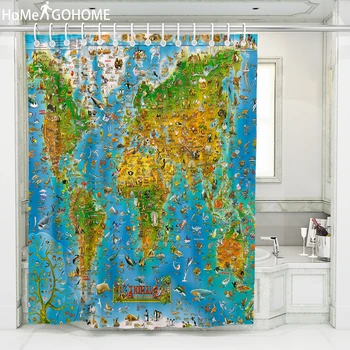 

Anime Animal World Map Bath Waterproof Curtain 3D Polyester Fabric Shower Curtain with Hooks for Mildewproof Bathroom Kids Gifts