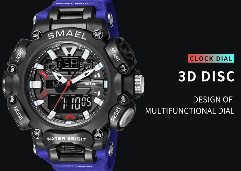 SMAEL Youth Fashion Digital Watch Men Shockproof Waterproof Dual Wristwatches LED Chrono Alarm Clock Mens Watches Cool Hour 8053