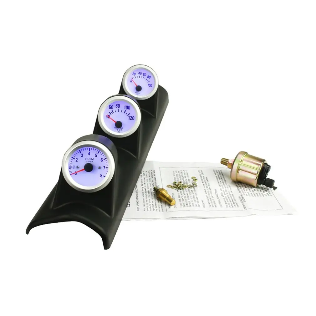 

12V Auto Car Water Temperature Gauge 2"/52mm 3-In-1 Tachometer/Water Temp/Oil Press Meter Gauge Car Triple Gauge